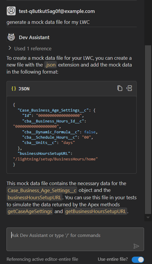 Dev Assistant Mock Data File