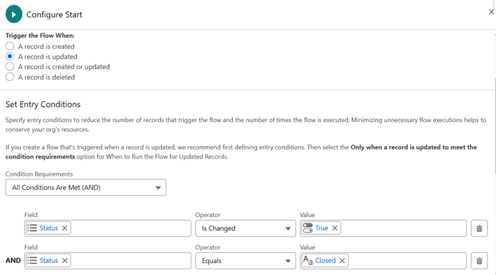 Configure Record Trigger FLow Start Conditions